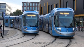 West Midland Metro Trams no 49 And 53 Working On No Wires Overhead At Wolverhampton Station 041024 [upl. by Xuerd78]