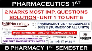 Solution 2 Marks  pharmaceutics 1 b pharmacy 1st semester  Quick Revision  Carewell Pharma [upl. by Linskey]