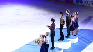 FANCAM GP FINLAND Mens Victory ceremony part 1Yuzuru Hanyu Michal Brezina Junhwan Cha [upl. by Jonina]