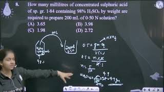 How many millilitres of concentrated sulphuric acid of sp gr 1 84 containing 98 H2SO4 by [upl. by Suoivatram]