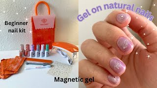 CAT EYE GEL MANICURE ON SHORT NATURAL NAILS  TRYING MODELONES GEL MINI SALON [upl. by Arivle]