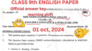 class 9th english answer key midtrerm question paper 202425 sst answer key paper class 9th english [upl. by Alphonsa]