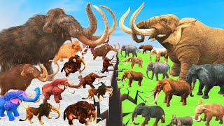 Prehistoric Animals Epic Battle Ice Age Woolly Mammoth vs Mastodon Elephant Animal Revolt Battle [upl. by Fabien328]