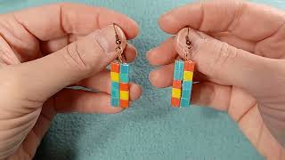 Tutorial 11 Colourful Glass Tile beads and copper wire earrings  Tile beads from Beebeecraft [upl. by Ayote]