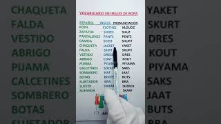 APRENDE A PRONUNCIAR FACIL ESTE VOCABULARIO DE ROPA EN INGLES shorts [upl. by Yssirc128]