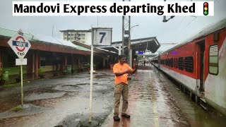 Monsoon Konkan  10104 Mandovi Express departing Khed Railway Station ❤ [upl. by Ahsahs]