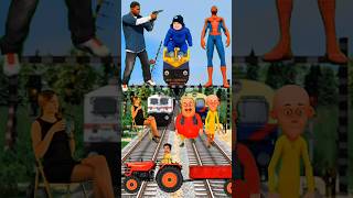 SpiderMan vs GTA v fight and Motu Patlu train ke niche a gaye tractor wala train cross Karta hua 😱 [upl. by Simeon]