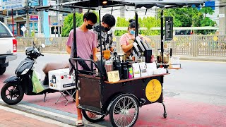 ASMR Cafe Vlog Mini Coffee Shop Young Barista DIY Carts Roadside Café Kopi Street Food How to ROK [upl. by Ivgnout819]