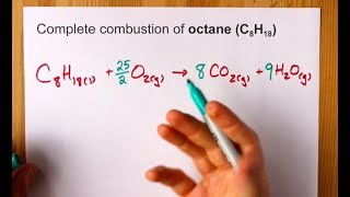 Complete Combustion of Octane C8H18 Balanced Equation [upl. by Llacam]