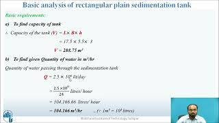 Basic analysis of rectangular plain sedimentation tank [upl. by Warrenne]