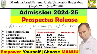 MANUU Admission 2024  Merit and Entrance based  All Course Details  rizwanzahir urdu Admission [upl. by Sarette575]