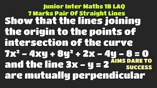 TheLinesJoiningOriginToPointsOfIntersectionOf 7x²4xy8y²2x4y80 amp 3xy2 ArePerpendicular [upl. by Ettennal915]