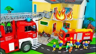 Fire Trucks amp Fire Engine Unboxing Story with Fireman Sam amp Bruder Cars  Great Toys Set for Kids [upl. by Tamah]