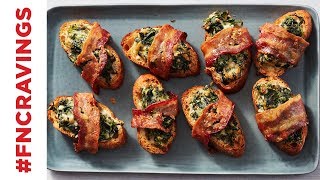 BaconWrapped Spinach Dip Crostini  Food Network [upl. by Lockwood]