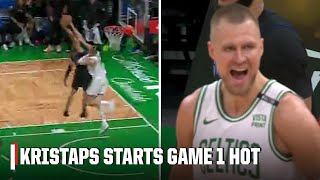 Kristaps Porzingis BLOCKS 3 shots amp hits a DEEP 3 in just 1 minute 😱  2024 NBA Finals [upl. by Ardena]