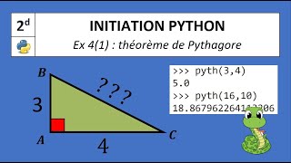 P4  PYTHON  Ex 1  la fonction quotthéorème de Pythagorequot [upl. by Fryd]