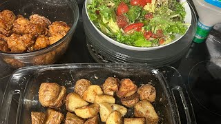 General Tso’s Chicken amp Roasted Onion Garlic Potatoes with Garden Salad [upl. by Derzon]