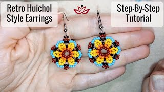 Retro Flowers Huichol Earrings  Tutorial  DIY [upl. by Barrada]