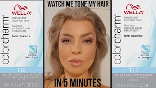 HOW TO TONE BLEACHED BRASSY HAIR TO ASH BLONDE  T14 ampT18 WELLA TONERS MIXED [upl. by Ycniuqal604]