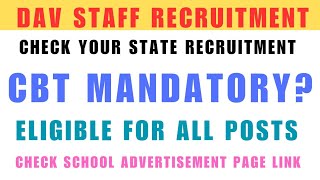 DAV Staff Recruitment Out  Staff Recruitment Notification State Wise Out  With CBT PEC Eligible [upl. by Aehcim]