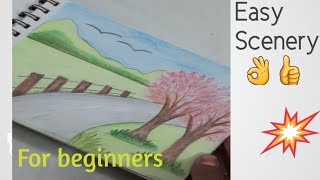 Easy Landscape With Pencil colors For Beginners Live  Easy Scenery Drawing 👌 [upl. by Arun]