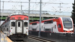 Caltrain Express New Electric EMUs and Old Diesel Trains at Speed  Lawrence [upl. by Cassy]