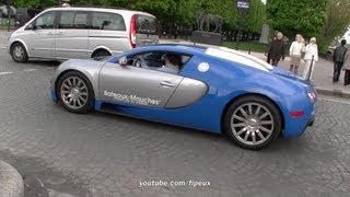 Bugatti Veyron Start up and drives in Paris [upl. by Renckens593]