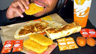 ASMR TACO BELL BREAKFAST BURRITO QUESADILLA HASH BROWNS CHEESE EATING SHOW MUKBANG JERRY NO TALKING [upl. by Anegal]