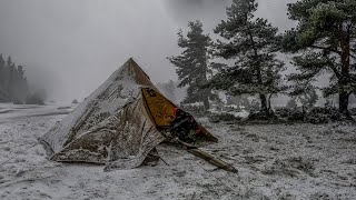 Hot Tent Camping in a Freezing Snowstorm [upl. by Eiuqram430]