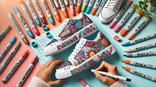 I put on this shoes to my office😱  custom shoe using posca markers [upl. by Leiad]