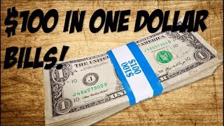 100 IN ONE DOLLAR BILLS Bank Strap Hunting [upl. by Eniowtna]