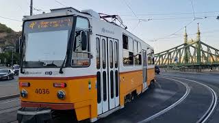 BudapestUngarn Straßenbahn Linie 41 fährt aus GellértUniversitätPlatz Richtung GellértHügel 6 [upl. by Orvas]