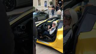 Happy beautiful blonde getting out her Ferrari at Casino billionaire monaco luxury lifestylefyp [upl. by Neelrahc]