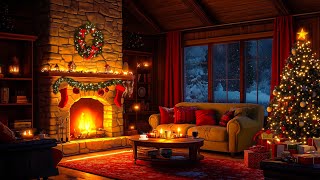 Relaxing Christmas Music Ambience w Crackling Fireplace 🎄 Cozy Christmas Cabin w Snow Falling [upl. by Itak]