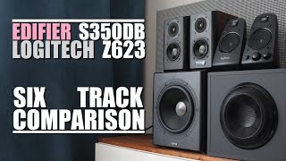 Edifier S350DB vs Logitech Z623  6Track Comparison [upl. by Naired43]