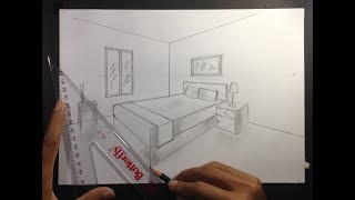 How to Draw a Simple Bedroom in Two Point Perspective [upl. by Eceirahs]