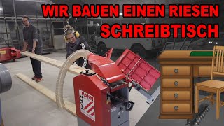 Wir bauen eine riesen Schreibtisch  Tischplatte selber bauen  Holz abrichten und hobeln  Leimholz [upl. by Aohsoj744]