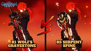 DILUC R1 WOLFS GRAVESTONE VS R5 SERPENT SPINE COMPARISON  Genshin Impact [upl. by Voltmer]