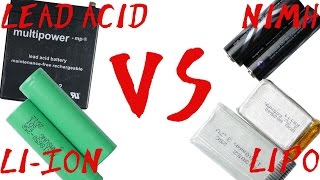 Battery Type Comparison  Lead Acid VS NiMH VS LiIon VS LiPo [upl. by Enneiluj]