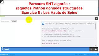 Parcours SNT algoréa  Requêtes Python données structurées exercice 6 [upl. by O'Conner]