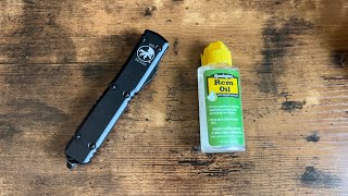 Microtech OTF knife cleaning with Remington oil [upl. by Wiskind866]