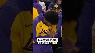 Bronny was FIRED UP for LeBrons dunk 🔥 [upl. by Nosnarb313]