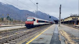 Partenza treno iR 3016 quotDomodossolaBrigaquot con locomotiva intercalata [upl. by Ayanahs7]