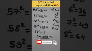 🔥Trick to find square of 55 to 59 🔥viral maths trending mathstricks shortsvideo shorts views [upl. by Langelo]