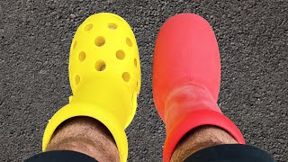 MSCHF x Crocs Big Yellow Boots vs Big Red Boots Which Are Better [upl. by Inohtna]