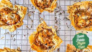 Cheesy Sweet Potato Phyllo cups recipe the perfect thanksgiving appetizer [upl. by Cayser544]