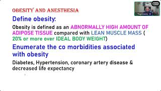 10 OCT 2024 OBESITY AND ANAESTHESIA  PROF V NAGASWAMY  MIOT SESSION 21 [upl. by Keener]