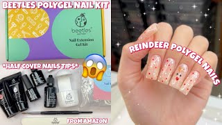 TRYING A BEETLES POLYGEL NAIL STARTER KIT FROM AMAZON  HALF COVER NAIL TIPS  BEGINNER POLYGEL KIT [upl. by Leivad]