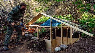 Secret Dugout A cozy house underground solo shelter building in the woods [upl. by Hale]