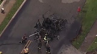 Electric cars catch fire in Florida after flooding [upl. by Leahcimsemaj]